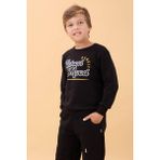 Erkek ve Kız Çocuk Okul Baskılı Bisiklet Yaka Mevsimlik Sweatshirt Siyah - 10 - 11 Yaş