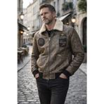 Erkek Vintage Pilot Model %100 Saf Deri Kürk Yakalı Mont – Üretici Garantili 1025