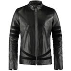 Erkek Vintage Stil Akıllı Günlük Hakiki Deri Ceket - Hibrit Motosiklet Deri Ceket - Erkek Cafe Racer Vintage Siyah Deri Ceket - Erkekler İçin Gerçek Deri Ceket, Racer Black2, M