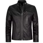 Erkek Vintage Stil Akıllı Günlük Hakiki Deri Ceket - Hibrit Motosiklet Deri Ceket - Erkek Cafe Racer Vintage Siyah Deri Ceket - Erkekler İçin Gerçek Deri Ceket, Racer Black4, M