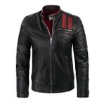 Erkek Vintage Stil Akıllı Günlük Hakiki Deri Ceket - Hibrit Motosiklet Deri Ceket - Erkek Cafe Racer Vintage Siyah Deri Ceket - Erkekler İçin Gerçek Deri Ceket, Racer Black5, XS