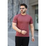 Erkek Viskon Kumaş Bisiklet Yaka Basic Tişört - Vişne