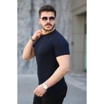 Erkek Viskon Kumaş Bisiklet Yaka Desenli Tişört - Siyah - XL