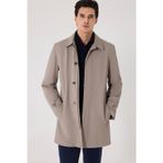 Erkek Vizon Dar Kesim Slim Fit Dokuma Yan Cep Dik Yaka Fermuarlı Trençkot