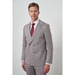 Erkek Vizon Tend Keten Kruvaze Slim Fit Sivri Yaka Takım Elbise - 46 - Açık Kahverengi - 6 Drop