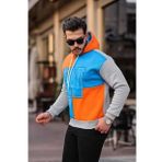 Erkek W Nakış İşlemeli Kapüşonlu Sweatshirt - Mavi