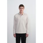 Erkek Yaka Çizgili Uzun Kollu Krem Polo Yaka Tişört - 2XL