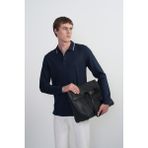 Erkek Yaka Çizgili Uzun Kollu Laci Polo Yaka Tişört - Lacivert - 2XL