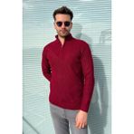 Erkek Yaka Fermuarlı Triko Kazak 220 - Bordo - L - XL