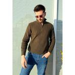 Erkek Yaka Fermuarlı Triko Kazak 220 - Haki