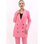 Erkek Yaka Kuruvaze Uzun Ceket-Pembe - 34
