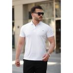 Erkek Yakalı Arma Detaylı Kısa Kollu Tişört - Beyaz - 3XL