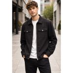 Erkek Yakalı Regular Gabardin Ceket - Siyah