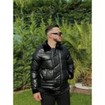 Erkek Yakası Kürklü Deri Mont - Siyah - Siyah - XL
