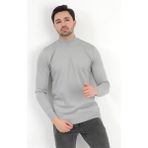 Erkek Yarım Balıkçı Yaka Kazak Gri Pirinç Örgü %100 Mikro Flament Triko - 1045 - XL