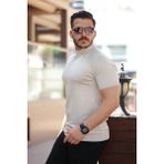 Erkek Yarım Balıkçı Yaka Kısa Kollu Tişört - Taş - 2XL