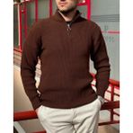 Erkek, Yarım Fermuar, Dik Yaka, Kışlık, Triko Örme, Old Money Culture, Kazak PLTK06 - Kahverengi