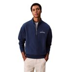 Erkek Yarım Fermuarlı Logolu Sweatshirt - Mavi