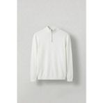 Erkek Yarım Fermuarlı Polo Yaka Kazak Ekru - 2XL