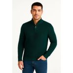 Erkek Yarım Fermuarlı Triko Kazak – Selanik Örgü, Dik Yaka, Pamuklu Dokuma, Regular Fit Uzun Kollu Kışlık Model - Haki - XL