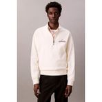 Erkek Yarım Fermuarlı Yazı Logolu Sweatshirt - Krem