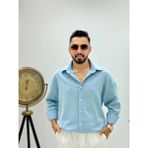 Erkek Yeni Sezon Ütü Gerektirmeyen Krinkıl Gömlek - Mavi - XL