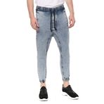Erkek Yıkamalı Beli ve Paçası Lastikli Şalvar Model Kot Pantolon ACIK MAVİ XXL