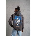 Erkek Yıldırım Baskılı Kapşonlu Sweatshirt - Gri