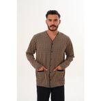 Erkek Yıldızlı Önden Düğmeli Kahverengi Pijama Takımı 8034