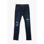Erkek Yırtık Detay Likralı Skinny Fit Koyu Mavi Jean Pantolon