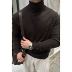 Erkek Yünlü Normal Kalıp Tam Balıkçı Boğazlı Yaka Triko Kazak - 2XL - Kahverengi