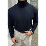 Erkek Yünlü Normal Kalıp Tam Balıkçı Boğazlı Yaka Triko Kazak - 2XL - Lacivert