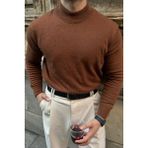Erkek Yünlü Normal Kalıp Yarım Balıkçı Yaka Triko Kazak - 2XL - Kiremit