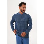 Erkek Zigzat Desen Patlı Mavi Pijama Takımı 8008