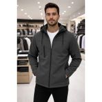 Erkekçıkarılabilir Kapüşonlu ,rüzgar ve Yağmura Dayanıklı Softshell Mont - Antrasit - 3XL