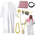Erkekler Arap Şeyh kostümü, Suudi kostümü | Sheik Robe Süslü Elbise Aksesuarları,Yenilik Yetişkinler Cosplay, Süs Giyim