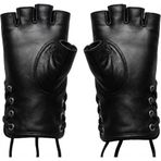 Erkekler için %100 Gerçek Deri Siyah Parmaksız Eldiven - Ayarlanabilir Bağcıklı Bilek - Motosiklet, Spor Salonu ve Fitness ve Egzersiz Kullanımı (Siyah, XS)