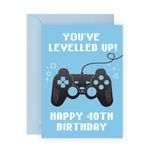 Erkekler için 40. Doğum Günü Kartı - 'You Levelled Up!' - Babalar için Mutlu Kırkıncı Doğum Günü Kartı - Yaş 40 Kırk - Oyuncular için Eğlenceli Mavi Tebrik Kartı - Koca Hediye - Oğul, Erkek - Central 23