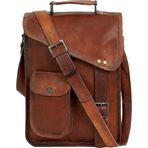 Erkekler için Hakiki Deri Laptop Çantası - Vintage Kahverengi Ofis ve Seyahat Omuz Çantası - Ayarlanabilir Kayış, Çoklu Cepler, kahverengi, 17 Inch