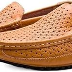 Erkekler için Smoking Loafer Ayakkabı Mokasen Ayakkabı Nefes Alabilir Hafif Basit Deri Kaymaz Esnek Hafif Dayanıklı Düz Topuk Dış Mekan Slip On, Sarı Kahverengi, 5,5 UK