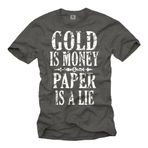 Erkekler için Vintage Tişört GOLD IS MONEY gri beden M