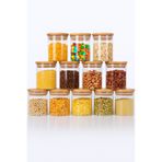 ERKUGO 12 Adet Vakumlu Bambu Kapaklı Borosilikat Baharatlık, Saklama Kabı, Çerezlik, Mumluk (200 ml) Jarpot