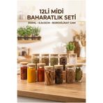 ERKUGO 12'li Vakumlu Bambu Kapaklı Cam Baharatlık Seti 300 ml - 6.5x12 cm Midi Boy Saklama Kabı Takımı