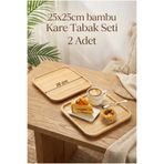 ERKUGO 2 Adet Bambu Kare Servis Tabağı, Sunum Seti (25x25 cm)