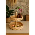 ERKUGO 2 Katlı %100 El Yapımı Yuvarlak Sunumluk, Handmade Doğal Rattan Sunum Tablası Bh24375-2