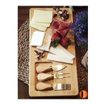 ERKUGO 4 Parça Bambu Peynir Sunum Tahtası ve Çatal - Spatula - Bıçak Seti, Peynir Kesim Panosu, Sunum Seti