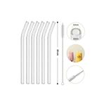 ERKUGO 6 Adet Kalın Ve Büyük Boy Cam Pipet, Temizleme Fırçası Hediyeli Eğimli Şeffaf Cam Pipet Seti Şeffaf
