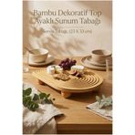 ERKUGO Bambu Dekoratif Top Ayaklı Sunum Tabağı, Servis Tabağı, (23 X 33 cm)