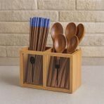 Erkugo Bambu Ikili Kaşıklık Kutusu – Doğal Bambu Çatal Kaşık Düzenleyici, Mutfak Tezgâhı Için Şık ve Dayanıklı Kaşıklık (5 x 13 Cm)