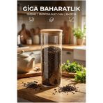 ERKUGO Vakumlu Bambu Kapaklı Cam Baharatlık 1050 ml - 8x22 cm Giga Boy Tekli Saklama Kabı Kavanoz